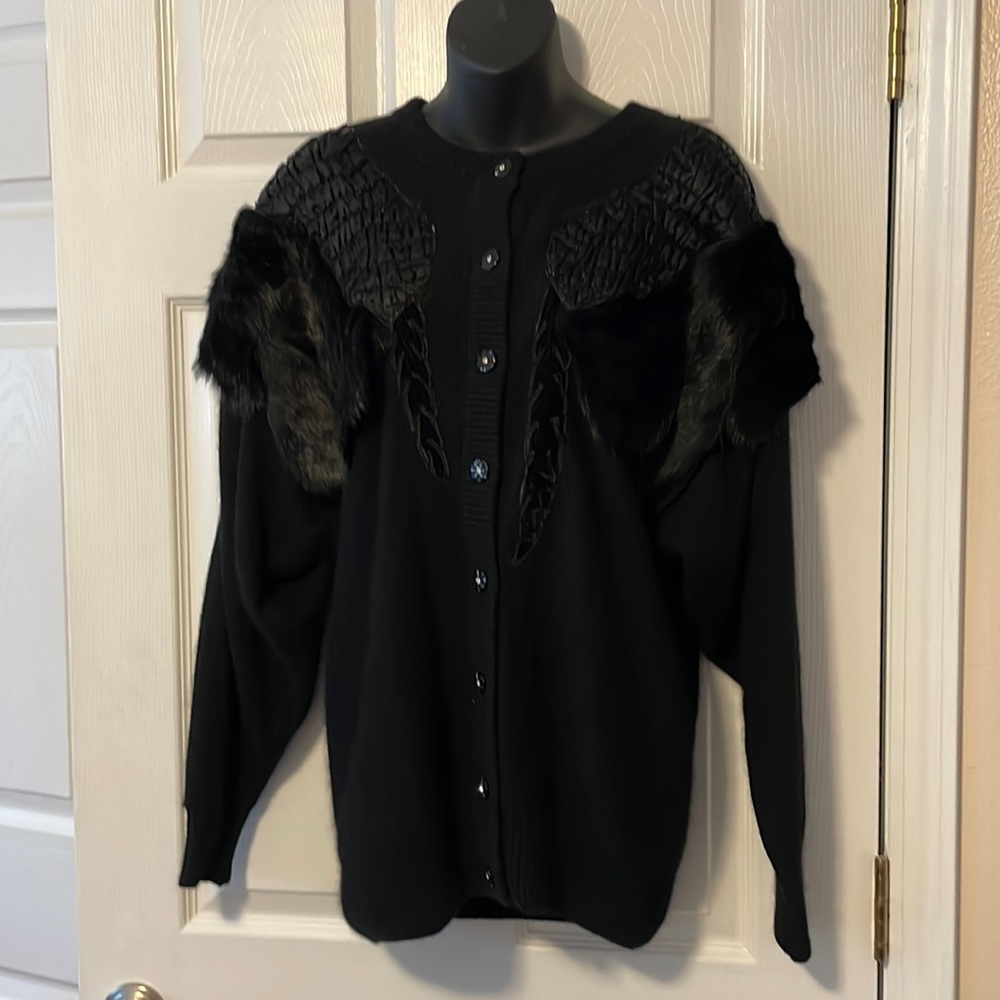 Vintage Carducci black angora & fur cardigan.